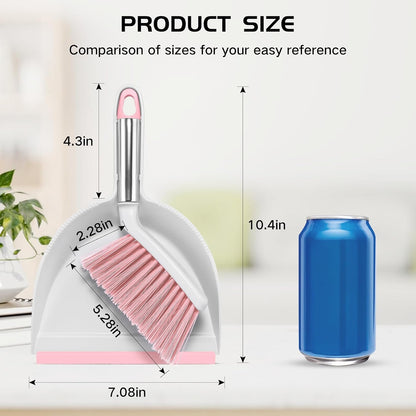 Mini Broom and Dustpan Set, Small Dust Pan and Brush Set,Pink