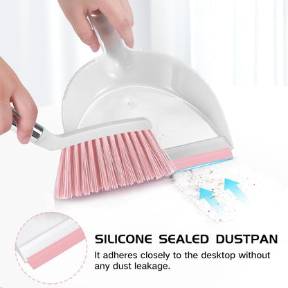 Mini Broom and Dustpan Set, Small Dust Pan and Brush Set,Pink