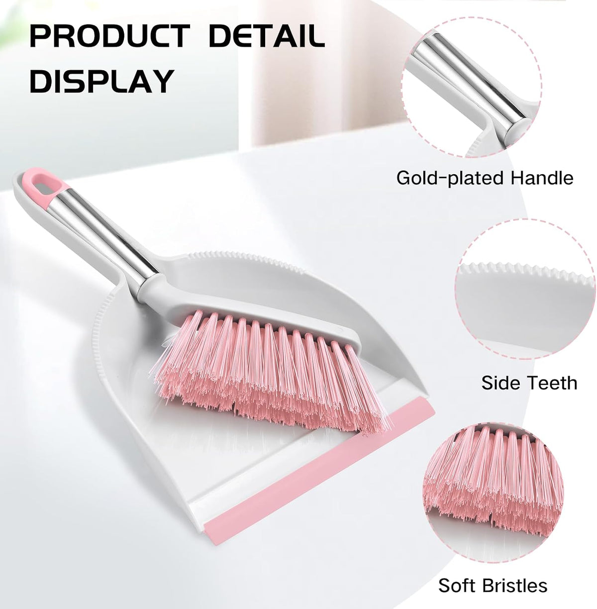 Mini Broom and Dustpan Set, Small Dust Pan and Brush Set,Pink