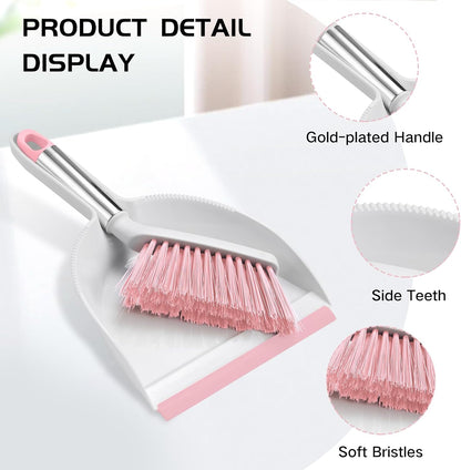 Mini Broom and Dustpan Set, Small Dust Pan and Brush Set,Pink