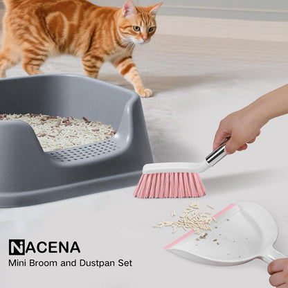 Mini Broom and Dustpan Set, Small Dust Pan and Brush Set,Pink
