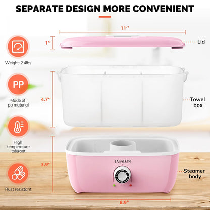 Hot Towel Steamer for Facials, Hot Towel Warmer Quickly Heats Up in 5 Minutes, Portable Towel Machine Fits 16 Mini Towels, Salon Equipment Towel Warmer for Facials, Spa, Massage, Pink