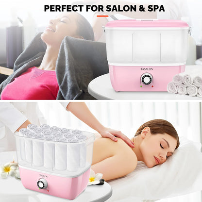 Hot Towel Steamer for Facials, Hot Towel Warmer Quickly Heats Up in 5 Minutes, Portable Towel Machine Fits 16 Mini Towels, Salon Equipment Towel Warmer for Facials, Spa, Massage, Pink