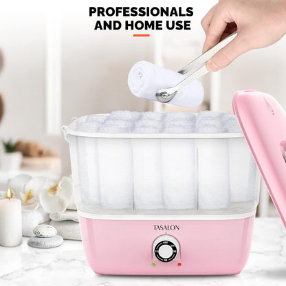 Hot Towel Steamer for Facials, Hot Towel Warmer Quickly Heats Up in 5 Minutes, Portable Towel Machine Fits 16 Mini Towels, Salon Equipment Towel Warmer for Facials, Spa, Massage, Pink