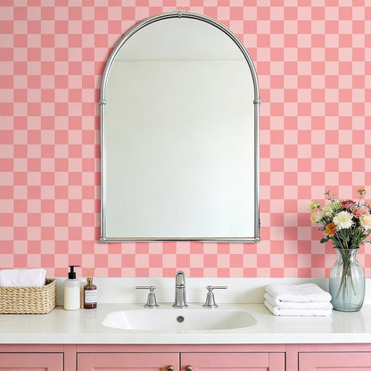 Pink Checkered Wallpaper Peel and Stick Pink Checkered Contact Paper Peel and Stick Gingham Checkerboard Wallpaper Geometric Removable Wall Paper for Bathroom Girls Bedroom Walls 17.5"x79"