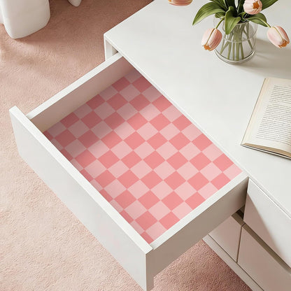 Pink Checkered Wallpaper Peel and Stick Pink Checkered Contact Paper Peel and Stick Gingham Checkerboard Wallpaper Geometric Removable Wall Paper for Bathroom Girls Bedroom Walls 17.5"x79"
