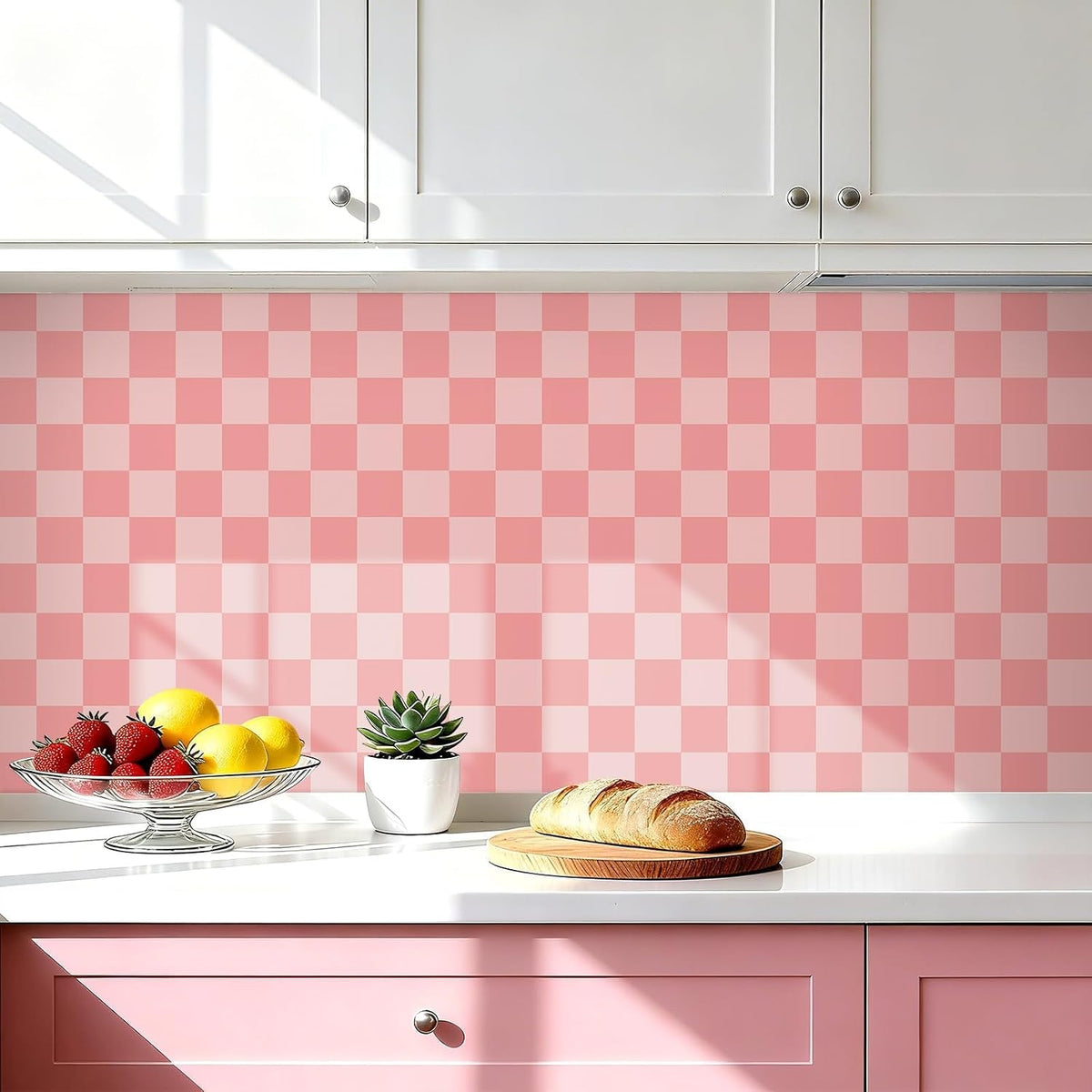 Pink Checkered Wallpaper Peel and Stick Pink Checkered Contact Paper Peel and Stick Gingham Checkerboard Wallpaper Geometric Removable Wall Paper for Bathroom Girls Bedroom Walls 17.5"x79"