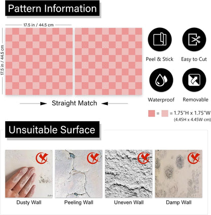 Pink Checkered Wallpaper Peel and Stick Pink Checkered Contact Paper Peel and Stick Gingham Checkerboard Wallpaper Geometric Removable Wall Paper for Bathroom Girls Bedroom Walls 17.5"x79"