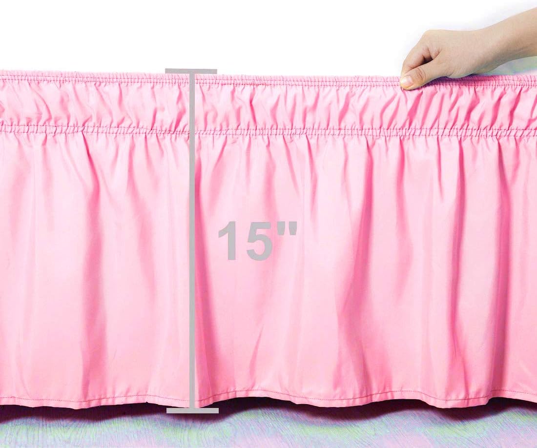 Bed Skirt Wrap Around, Bedskirt 15 Inch Drop Queen Pink