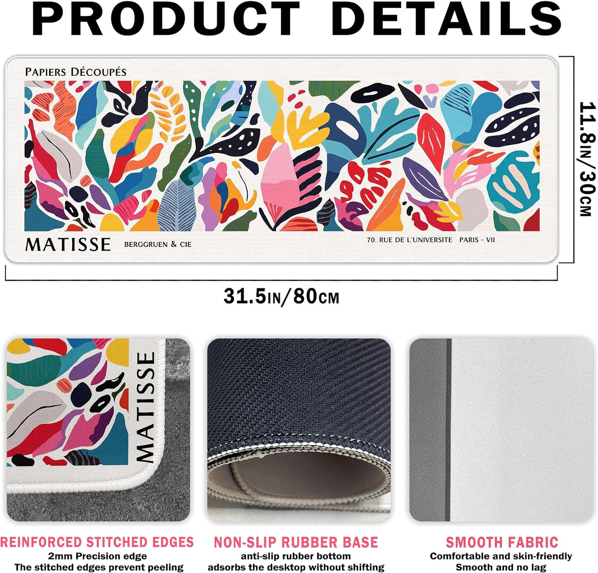 Abstract Computer Desk Mat Matisse Boho Mouse Pad 31.5x11.8