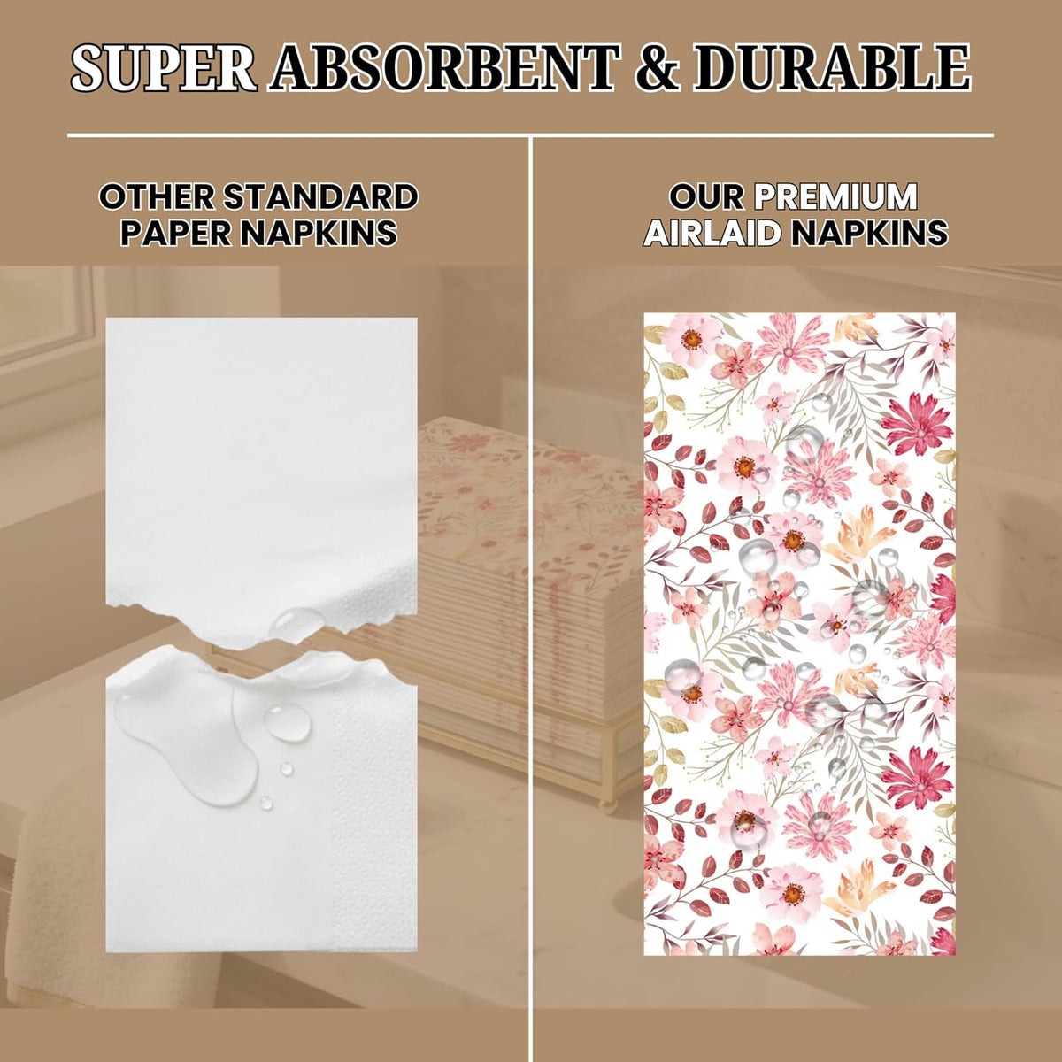 Peachy Pink Disposable Airlaid Buffet/Guest Towels Linen-Feel Luxury Napkins for Parties, Bathroom & Events - 16 Pack