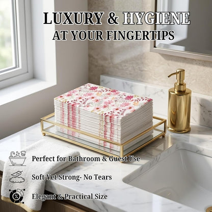 Peachy Pink Disposable Airlaid Buffet/Guest Towels Linen-Feel Luxury Napkins for Parties, Bathroom & Events - 16 Pack