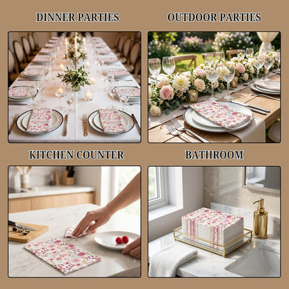 Peachy Pink Disposable Airlaid Buffet/Guest Towels Linen-Feel Luxury Napkins for Parties, Bathroom & Events - 16 Pack