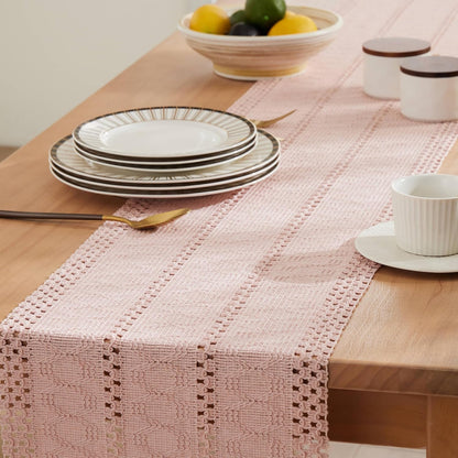 ZeeMart Macrame Style Boho Table Runner, 12x36 Inch Light Pink