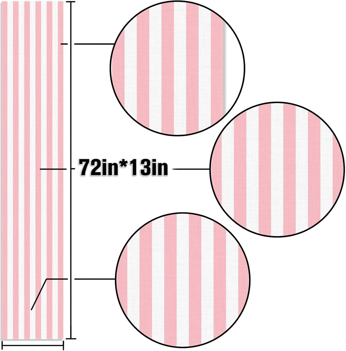 Pink and White Vertical Striped Table Runner Light Pink Birthday Party Decoration Baby Shower Dining Room Home Kitchen Table Decor (Pink, 13" x 72")