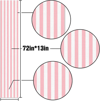 Pink and White Vertical Striped Table Runner Light Pink Birthday Party Decoration Baby Shower Dining Room Home Kitchen Table Decor (Pink, 13" x 72")