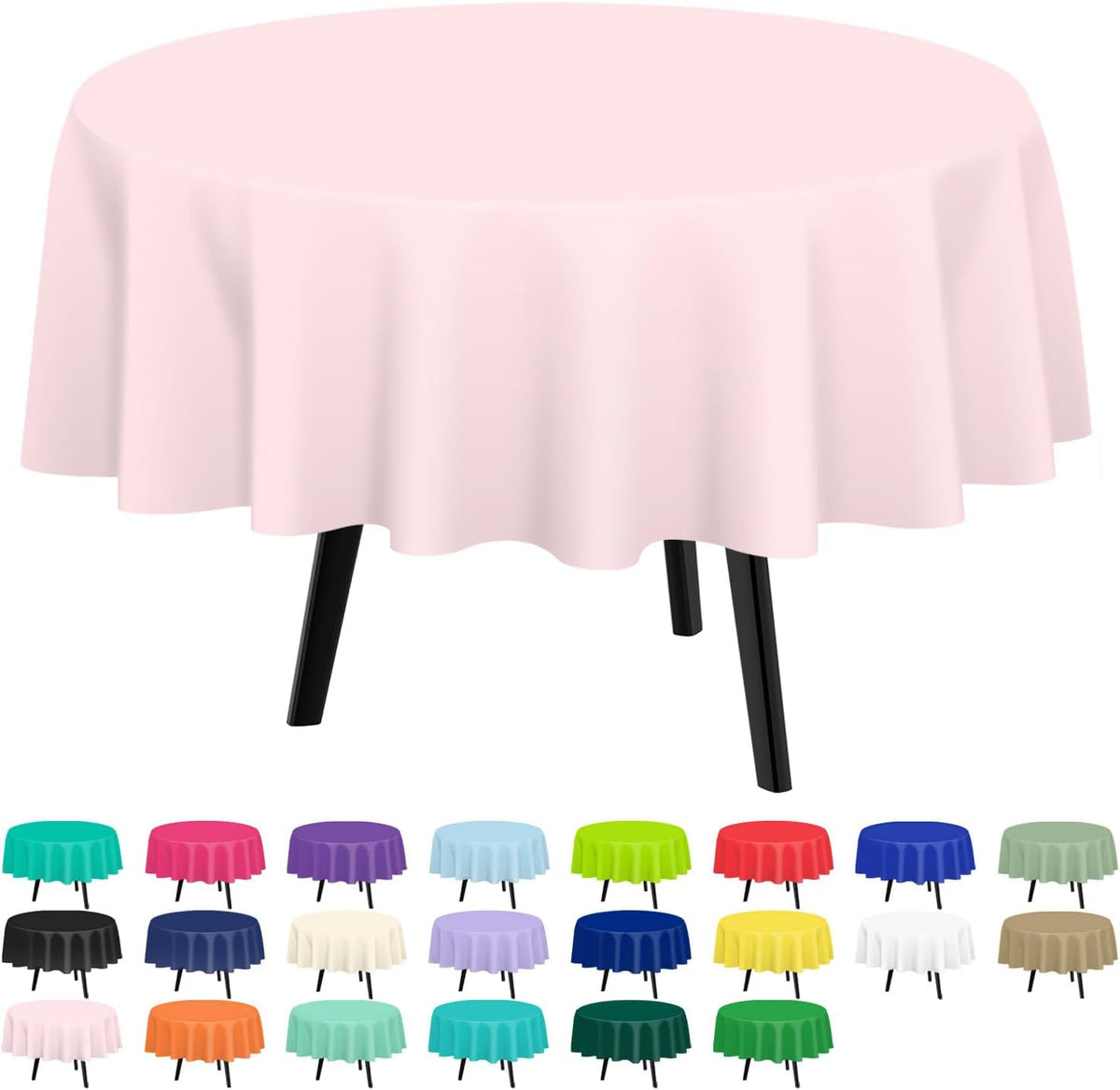 2 Pack Pink Round Plastic Tablecloth Disposable