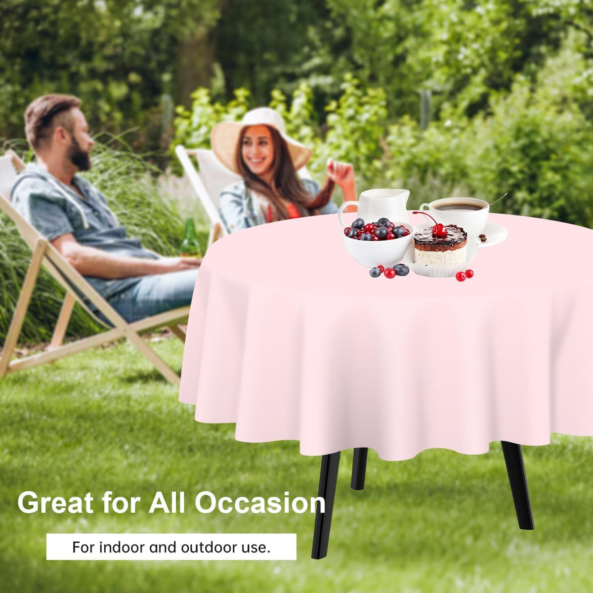 2 Pack Pink Round Plastic Tablecloth Disposable