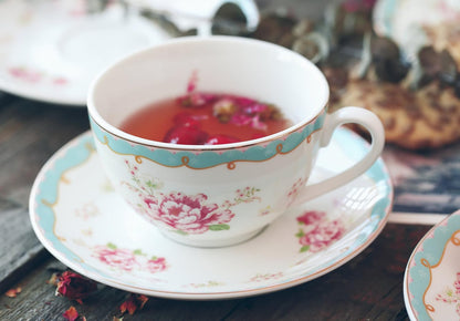 Serve of 4 Vintage Rose China Tea Cup/Coffee Cup Spoon and Saucer Set- 7 Oz, Afternoon Tea Set, Gift for Women TCS29(4)