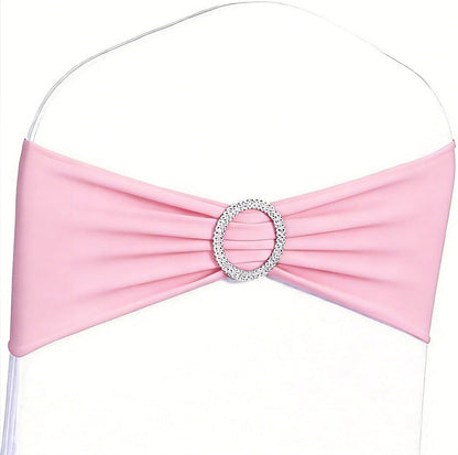 Pink Chair Sashes 50 Pack, Chairs Bands for Wedding Party Banquet Decoration, Spandex Chair Ties Bows with Buckle Slider