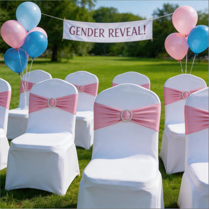 Pink Chair Sashes 50 Pack, Chairs Bands for Wedding Party Banquet Decoration, Spandex Chair Ties Bows with Buckle Slider