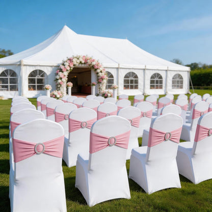 Pink Chair Sashes 50 Pack, Chairs Bands for Wedding Party Banquet Decoration, Spandex Chair Ties Bows with Buckle Slider