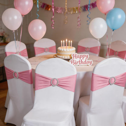 Pink Chair Sashes 50 Pack, Chairs Bands for Wedding Party Banquet Decoration, Spandex Chair Ties Bows with Buckle Slider