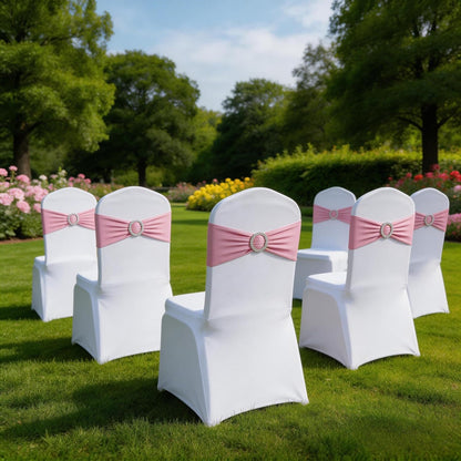 Pink Chair Sashes 50 Pack, Chairs Bands for Wedding Party Banquet Decoration, Spandex Chair Ties Bows with Buckle Slider