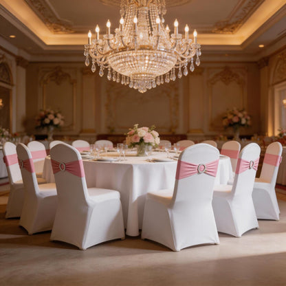 Pink Chair Sashes 50 Pack, Chairs Bands for Wedding Party Banquet Decoration, Spandex Chair Ties Bows with Buckle Slider