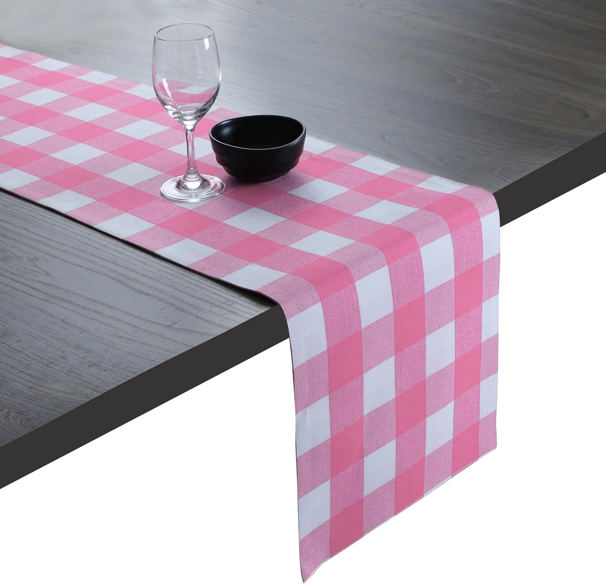 Table Runner Buffalo Check Plaid 100% Cotton - 13x90 Inches Kitchen Dining Table Decoration for Indoor Outdoor Farmhouse Home Party Decor - Pink and White