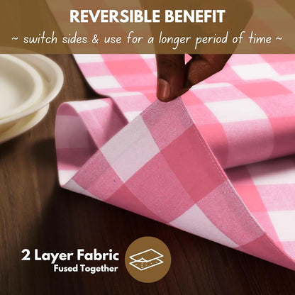 Table Runner Buffalo Check Plaid 100% Cotton - 13x90 Inches Kitchen Dining Table Decoration for Indoor Outdoor Farmhouse Home Party Decor - Pink and White