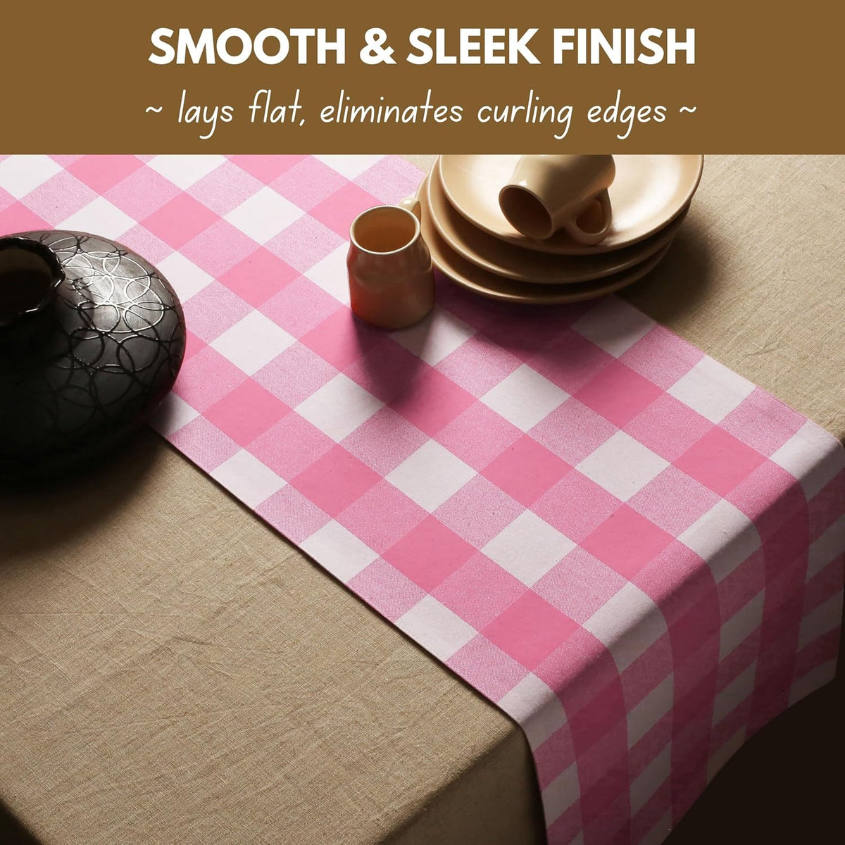 Table Runner Buffalo Check Plaid 100% Cotton - 13x90 Inches Kitchen Dining Table Decoration for Indoor Outdoor Farmhouse Home Party Decor - Pink and White