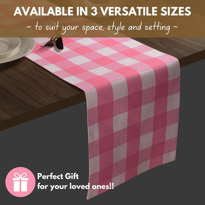 Table Runner Buffalo Check Plaid 100% Cotton - 13x90 Inches Kitchen Dining Table Decoration for Indoor Outdoor Farmhouse Home Party Decor - Pink and White