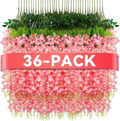 Alotiki Wisteria Hanging Flowers,36 Pack Fake Hanging Flowers Wisteria Artificiales Garland for Home Wedding Arch Floral Party Garden Ceremony Outdoor Decor,3.6 Feet Long(36,Pink)