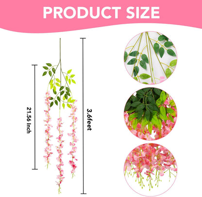 Alotiki Wisteria Hanging Flowers,36 Pack Fake Hanging Flowers Wisteria Artificiales Garland for Home Wedding Arch Floral Party Garden Ceremony Outdoor Decor,3.6 Feet Long(36,Pink)