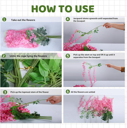 Alotiki Wisteria Hanging Flowers,36 Pack Fake Hanging Flowers Wisteria Artificiales Garland for Home Wedding Arch Floral Party Garden Ceremony Outdoor Decor,3.6 Feet Long(36,Pink)