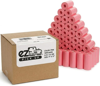 1000 Pet Waste Disposal Poop Bags EZ Pick Up Bag Pink Large Puppy Training