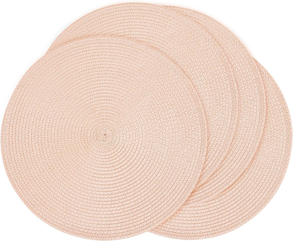 Round Braided Placemats Set of 4 14 Inch Dusty Pink Woven Placemats for Dining Table Washable Non-Slip Table Mats for Kitchen Farmhouse and Indoor Outdoor Dining