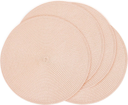 Round Braided Placemats Set of 4 14 Inch Dusty Pink Woven Placemats for Dining Table Washable Non-Slip Table Mats for Kitchen Farmhouse and Indoor Outdoor Dining