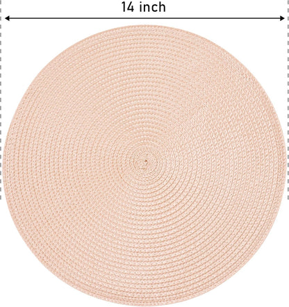 Round Braided Placemats Set of 4 14 Inch Dusty Pink Woven Placemats for Dining Table Washable Non-Slip Table Mats for Kitchen Farmhouse and Indoor Outdoor Dining