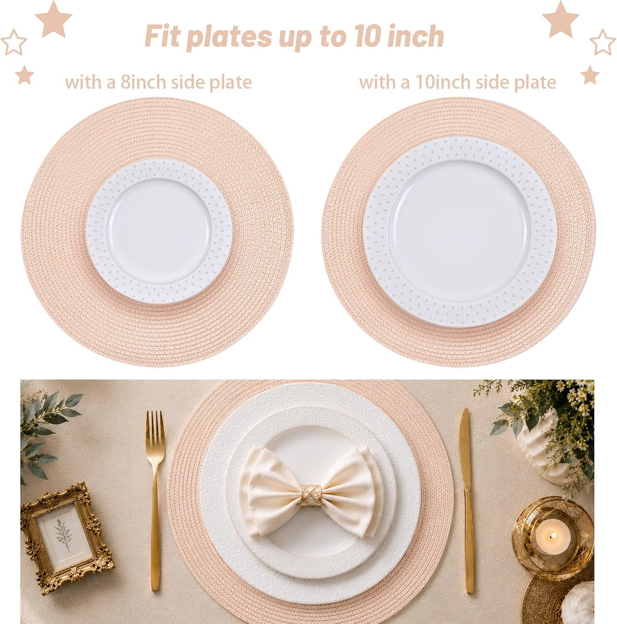 Round Braided Placemats Set of 4 14 Inch Dusty Pink Woven Placemats for Dining Table Washable Non-Slip Table Mats for Kitchen Farmhouse and Indoor Outdoor Dining