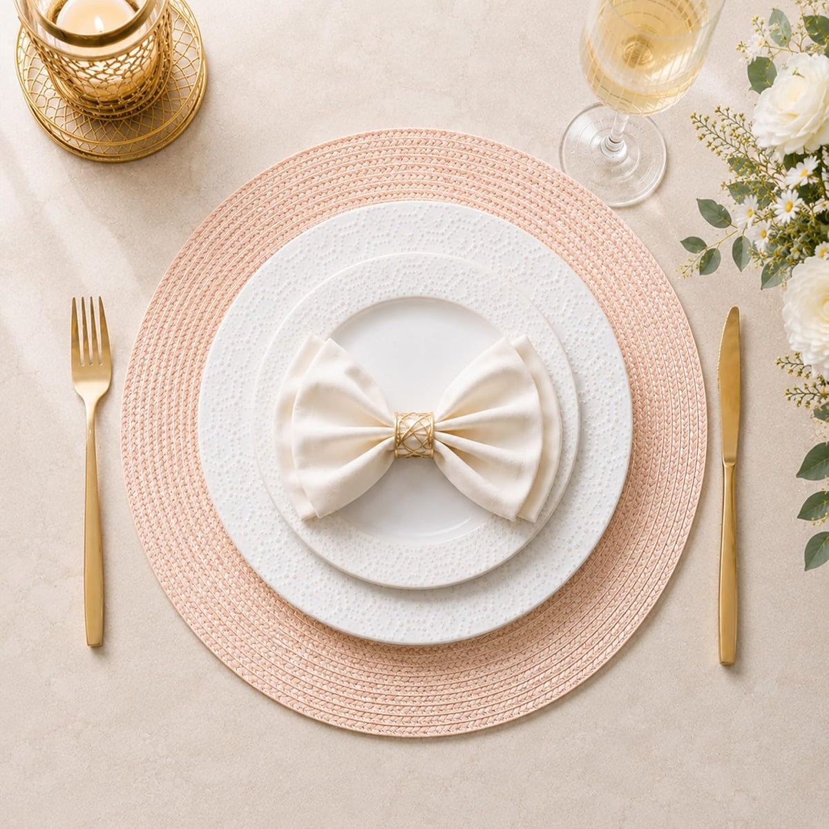 Round Braided Placemats Set of 4 14 Inch Dusty Pink Woven Placemats for Dining Table Washable Non-Slip Table Mats for Kitchen Farmhouse and Indoor Outdoor Dining