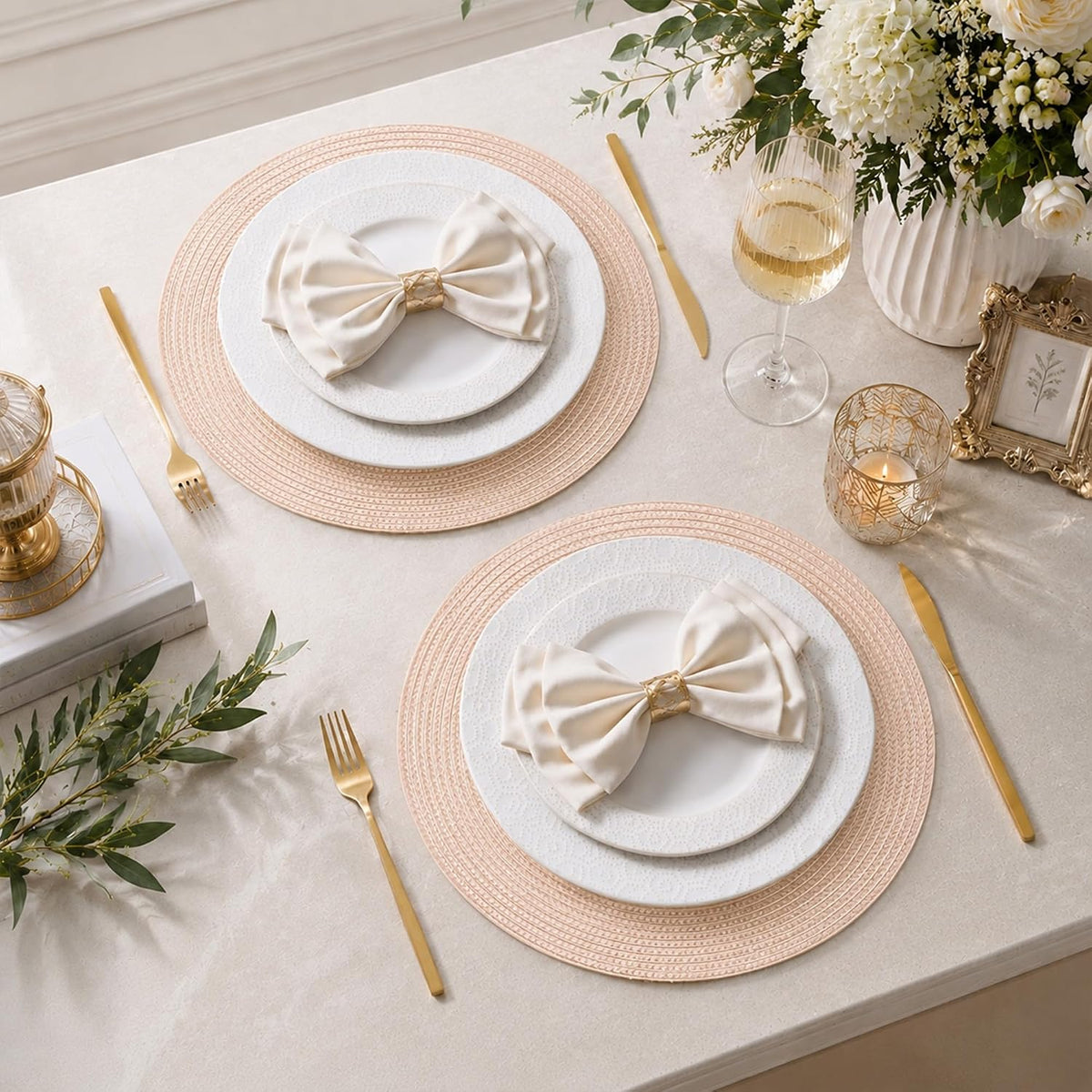 Round Braided Placemats Set of 4 14 Inch Dusty Pink Woven Placemats for Dining Table Washable Non-Slip Table Mats for Kitchen Farmhouse and Indoor Outdoor Dining