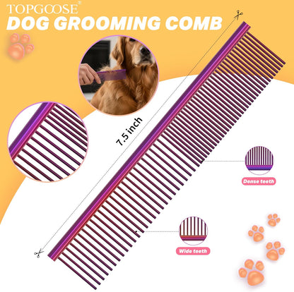 Dog Grooming Scissors Kit, Professional 6 in 1 Pet Scissors Sharp Shears Set - Straight, Thinning, Chunker, Curved Shears and Comb for Long Short Hair for Dog Cat (Set, Purple)