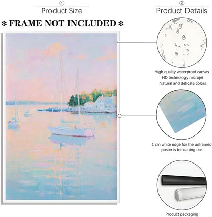 Coastal Pink Wall Art Set of 3 Maximalist Ocean & Beach Landscape Canvas Poster Trendy Sailboats Flowers Sunset Painting Pastel Picture Prints for Bedroom Home Decor 12x18inch Unframed