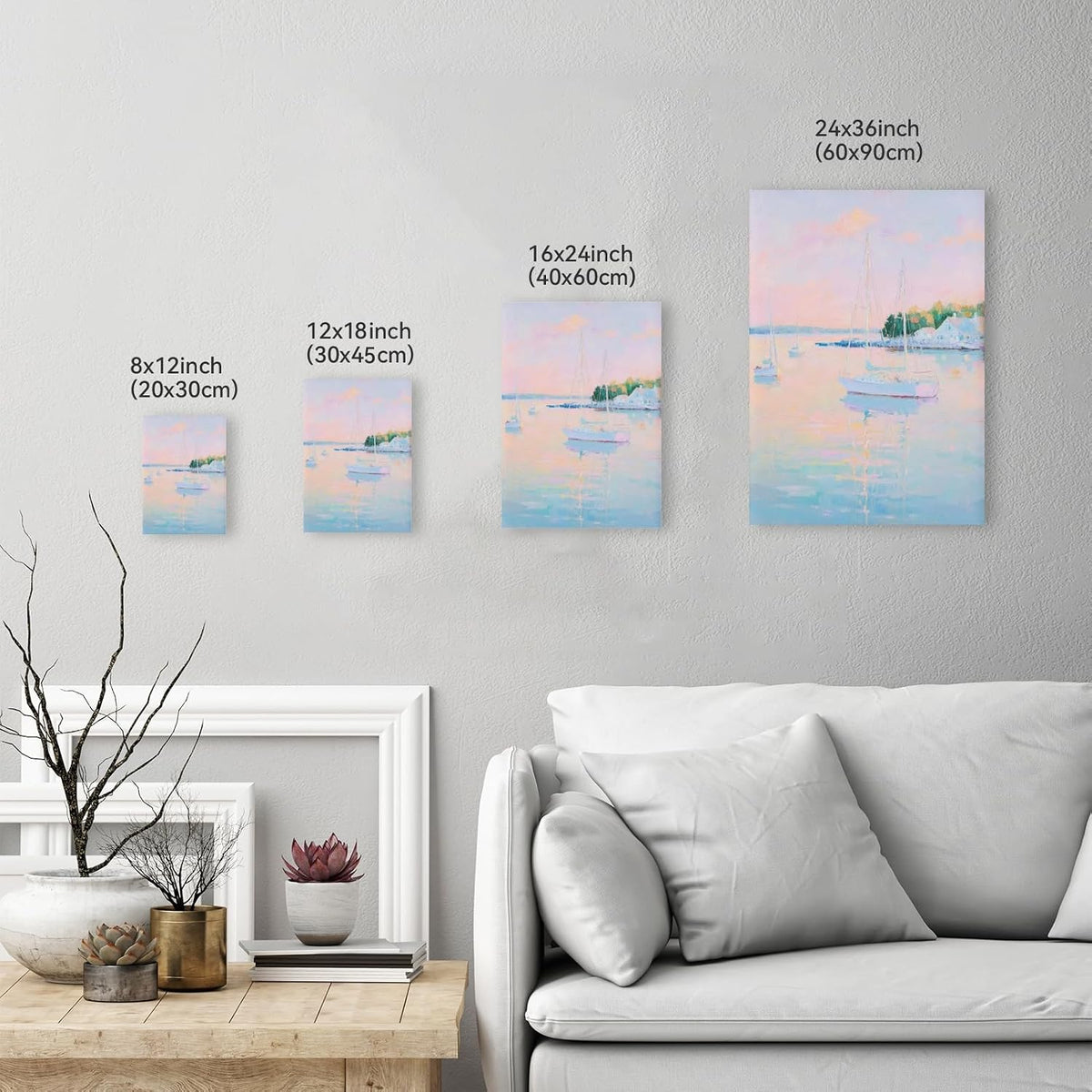Coastal Pink Wall Art Set of 3 Maximalist Ocean & Beach Landscape Canvas Poster Trendy Sailboats Flowers Sunset Painting Pastel Picture Prints for Bedroom Home Decor 12x18inch Unframed
