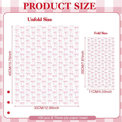 100 Pack Pink Coquette Bow Napkins Disposable Folded Paper Towel Bow Party Supplies for Birthday Bridal Shower Bachelorette Bathroom wedding Engagement Decoration