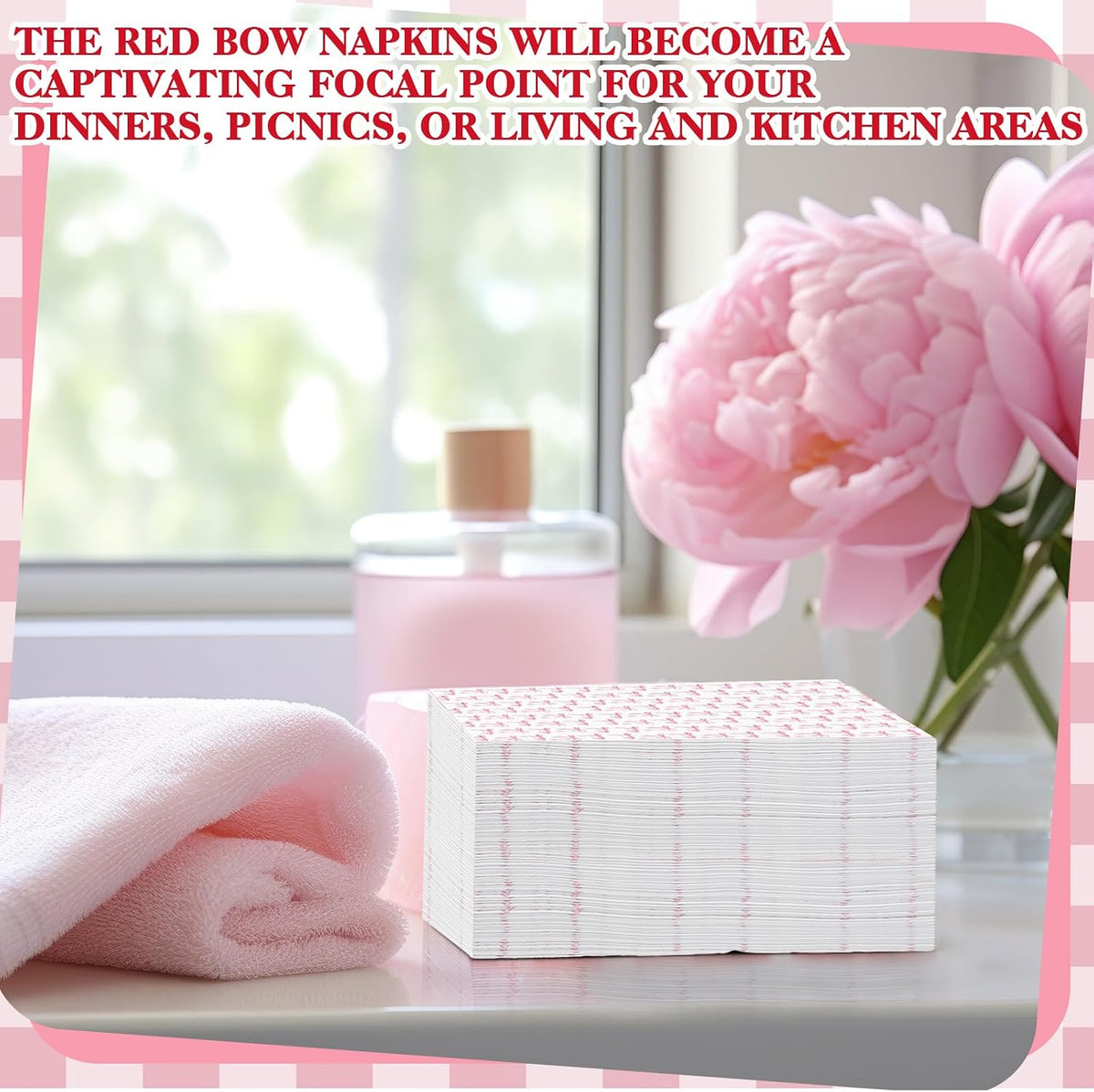 100 Pack Pink Coquette Bow Napkins Disposable Folded Paper Towel Bow Party Supplies for Birthday Bridal Shower Bachelorette Bathroom wedding Engagement Decoration