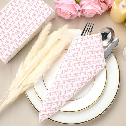 100 Pack Pink Coquette Bow Napkins Disposable Folded Paper Towel Bow Party Supplies for Birthday Bridal Shower Bachelorette Bathroom wedding Engagement Decoration