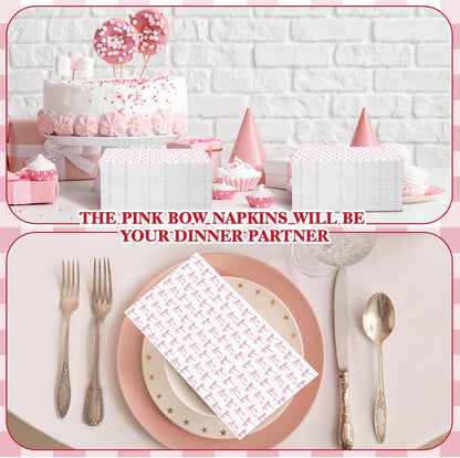 100 Pack Pink Coquette Bow Napkins Disposable Folded Paper Towel Bow Party Supplies for Birthday Bridal Shower Bachelorette Bathroom wedding Engagement Decoration
